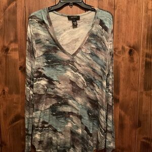 Karen Kane Women's Abstract Blue and Gray Long Sleeve Top